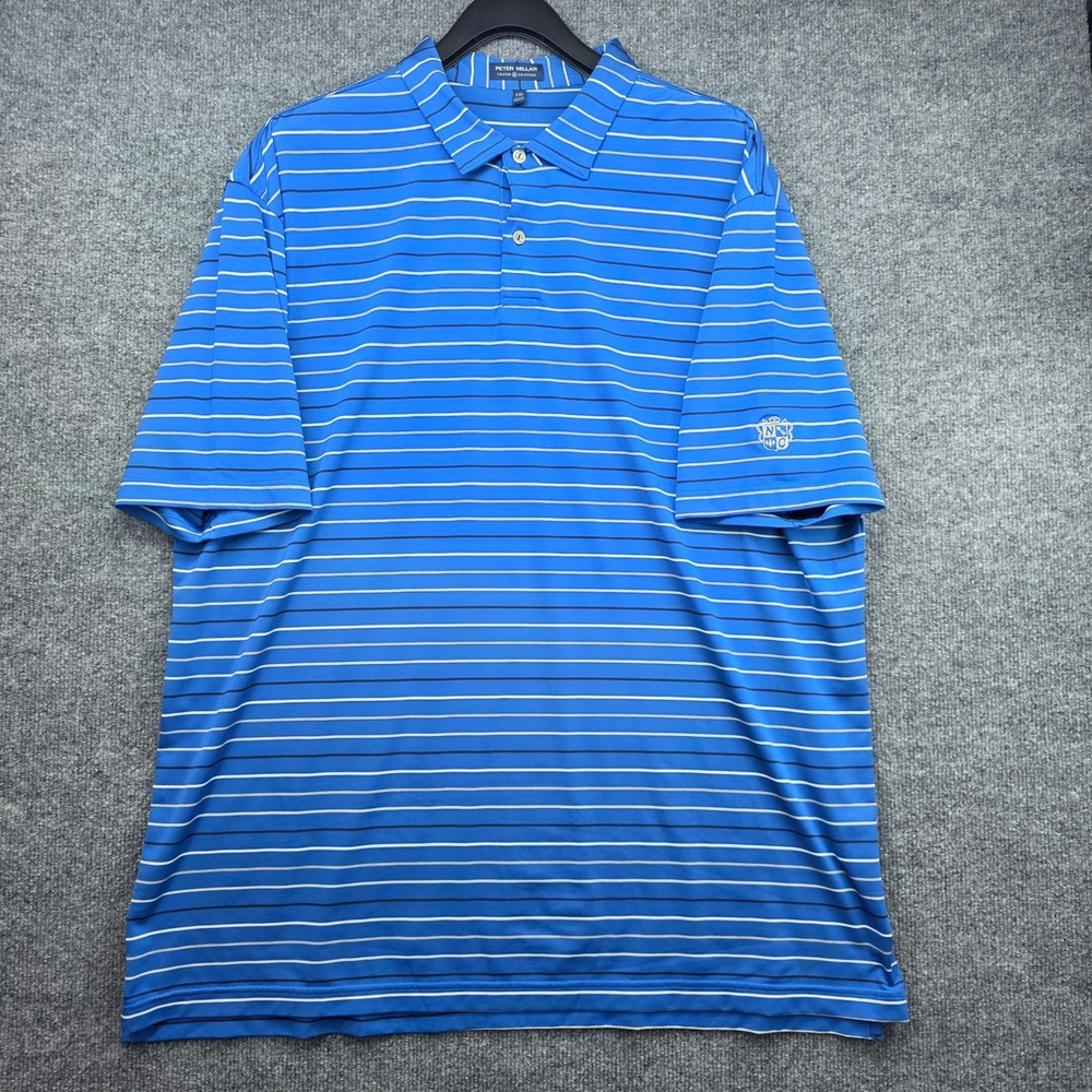 Peter‎ Millar Crown Crafted Mens XXL Blue Striped Performance Golf Polo